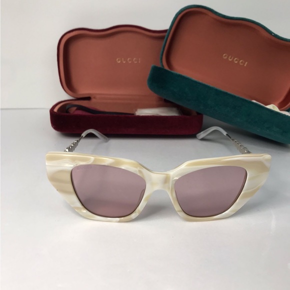 New Authentic GUCCI Crystal Embellished Cat Eye GG0641S Sunglasses White - Picture 5 of 15